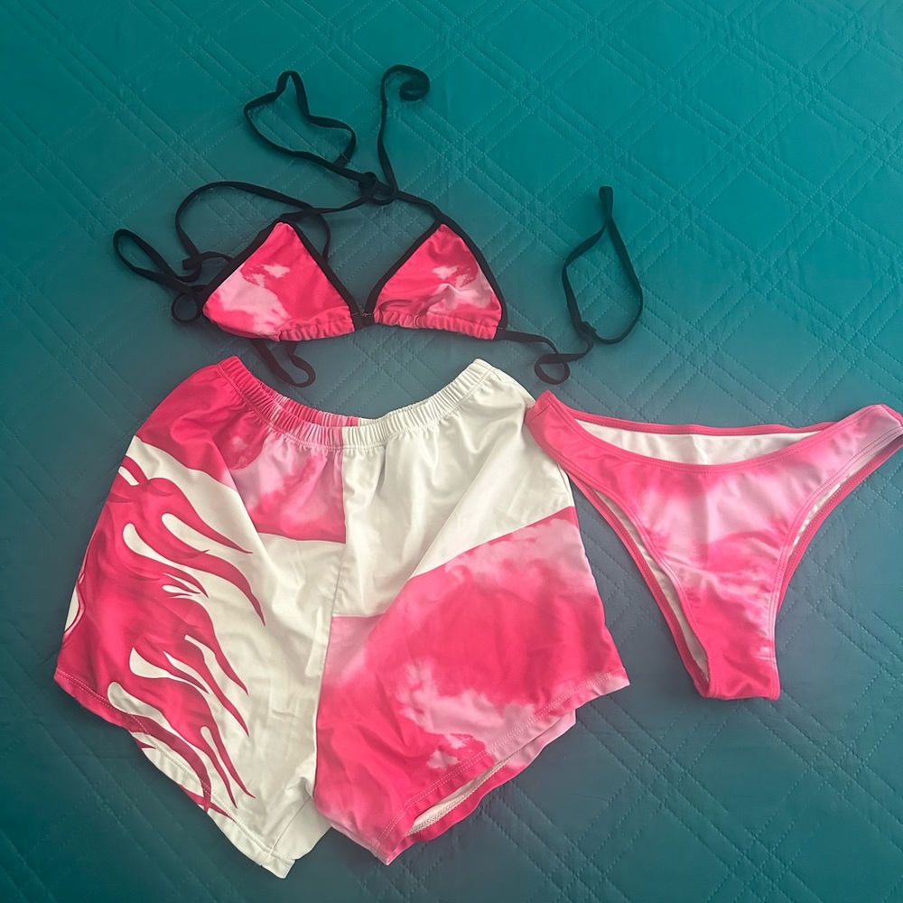 SHEIN Pink and White 3 piece Swim Set